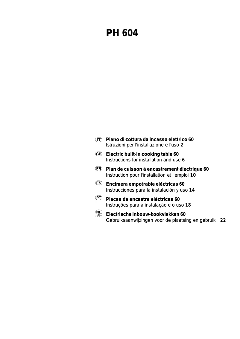 Page 1 de la notice Manuel utilisateur Ariston Thermo PH 604