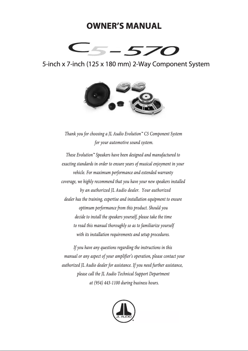 Page 1 de la notice Manuel utilisateur JL Audio C5-570