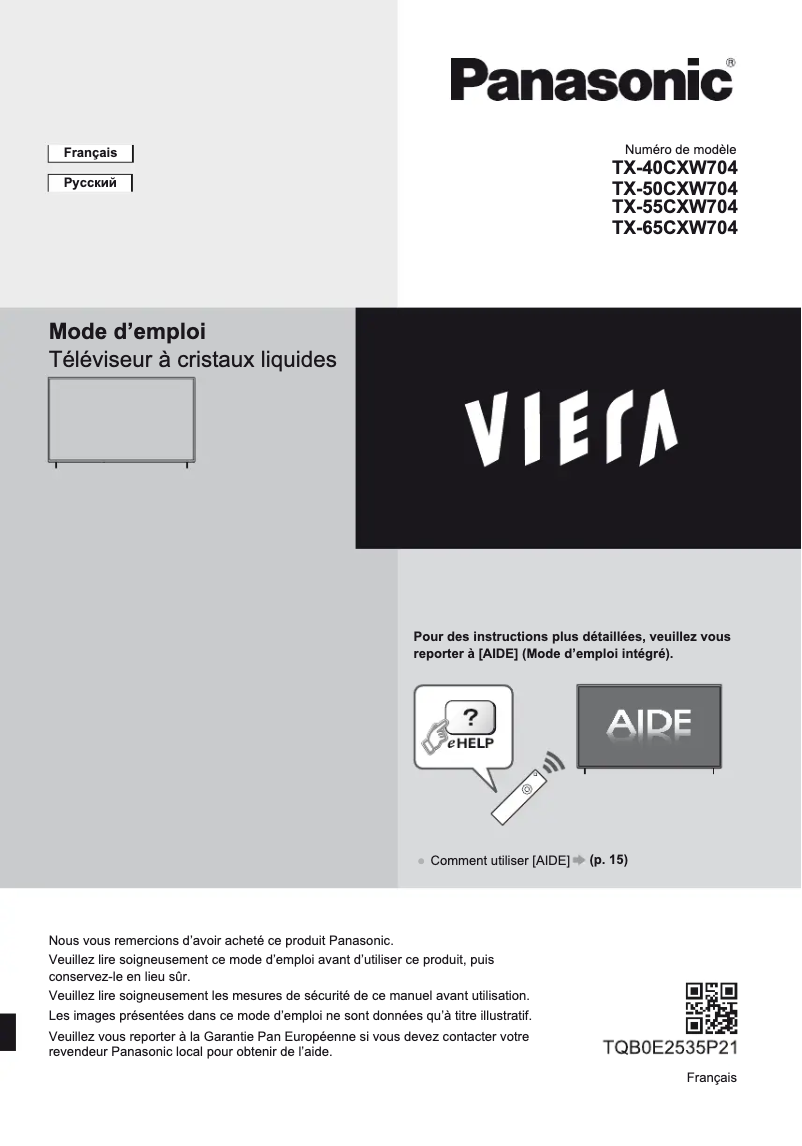 Page 1 de la notice Manuel utilisateur Panasonic TX-65CXW704