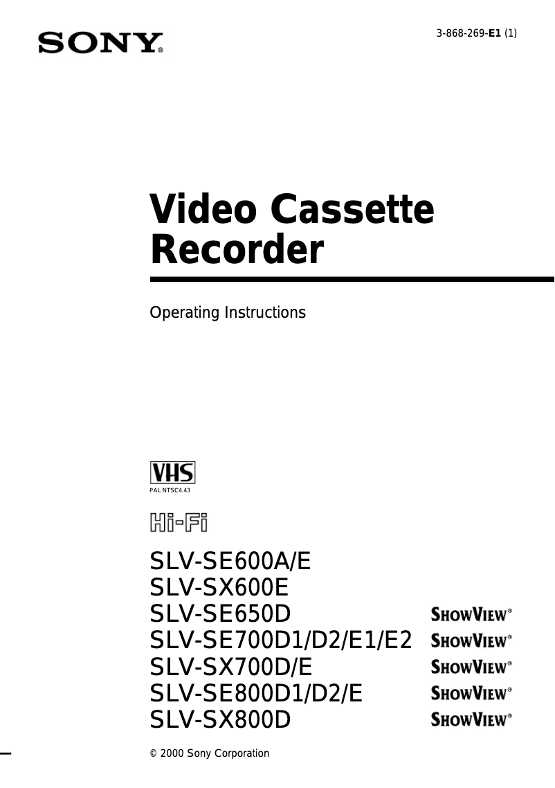Page n°1 - Manuel utilisateur Sony SLV-SE600