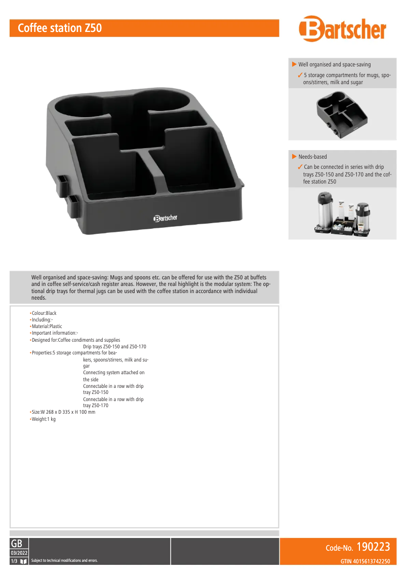 Page n°1 - Fiche technique Bartscher Z50