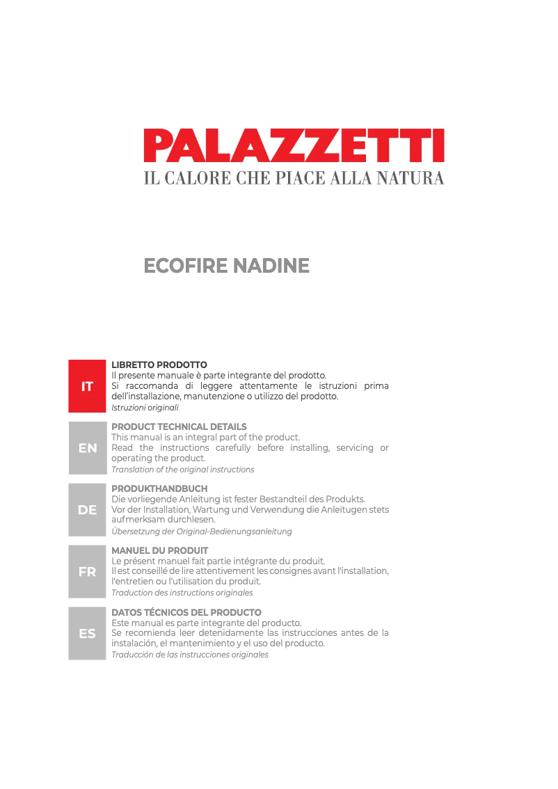 Page n°1 - Manuel utilisateur Palazzetti Ecofire Nadine TC 12 kW US