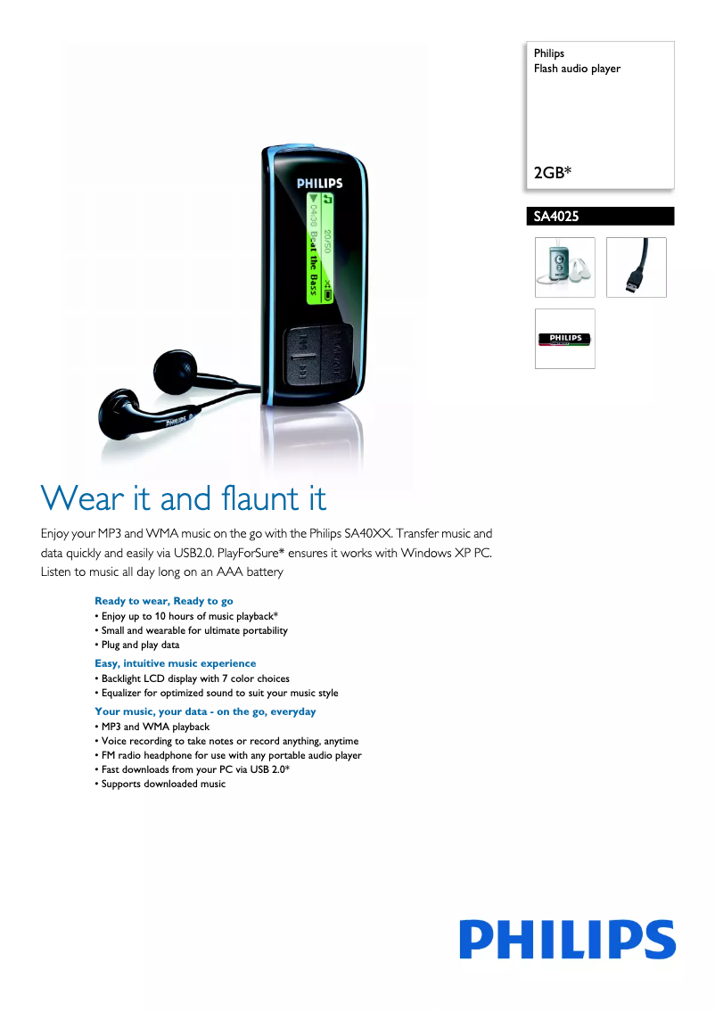 Page 1 de la notice Brochure Philips GoGear SA4025