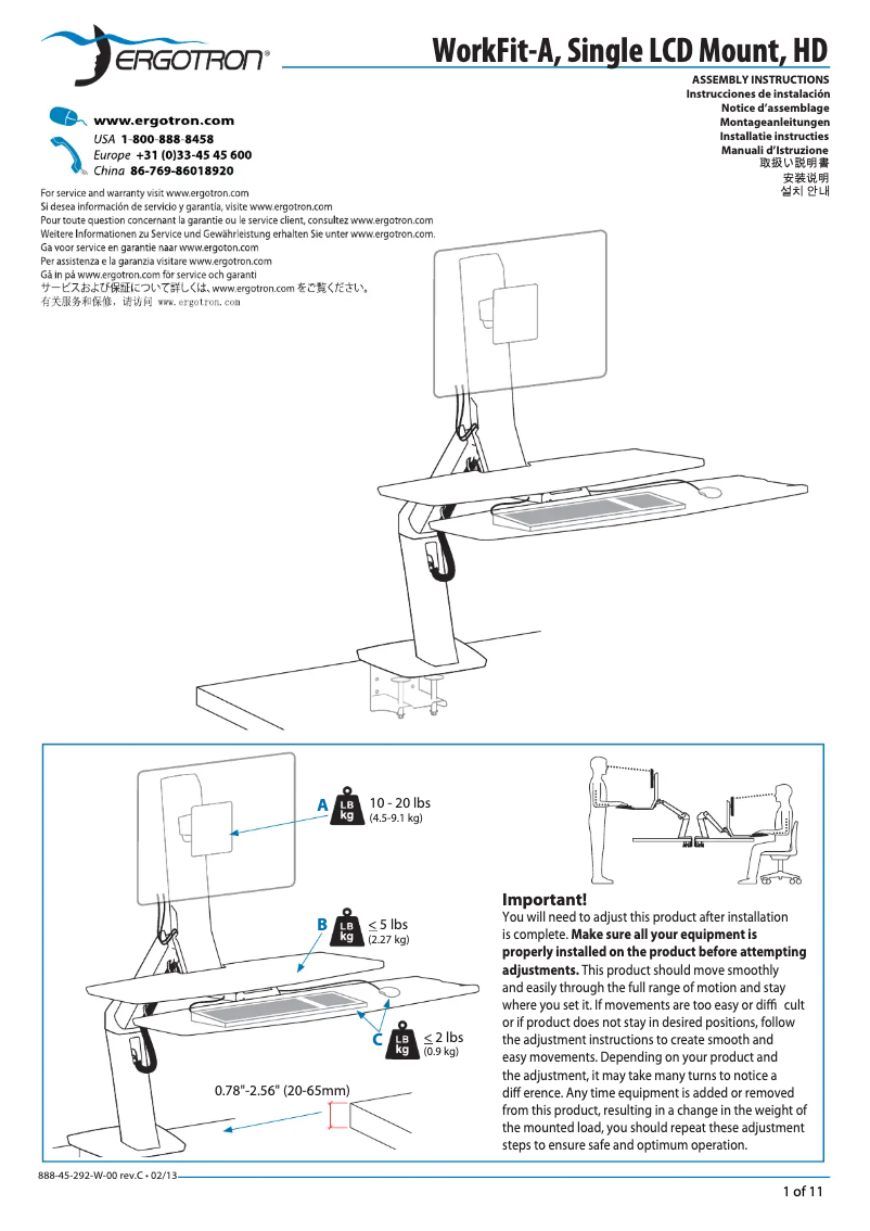Page n°1 - Manuel utilisateur Ergotron WorkFit-A Single HD