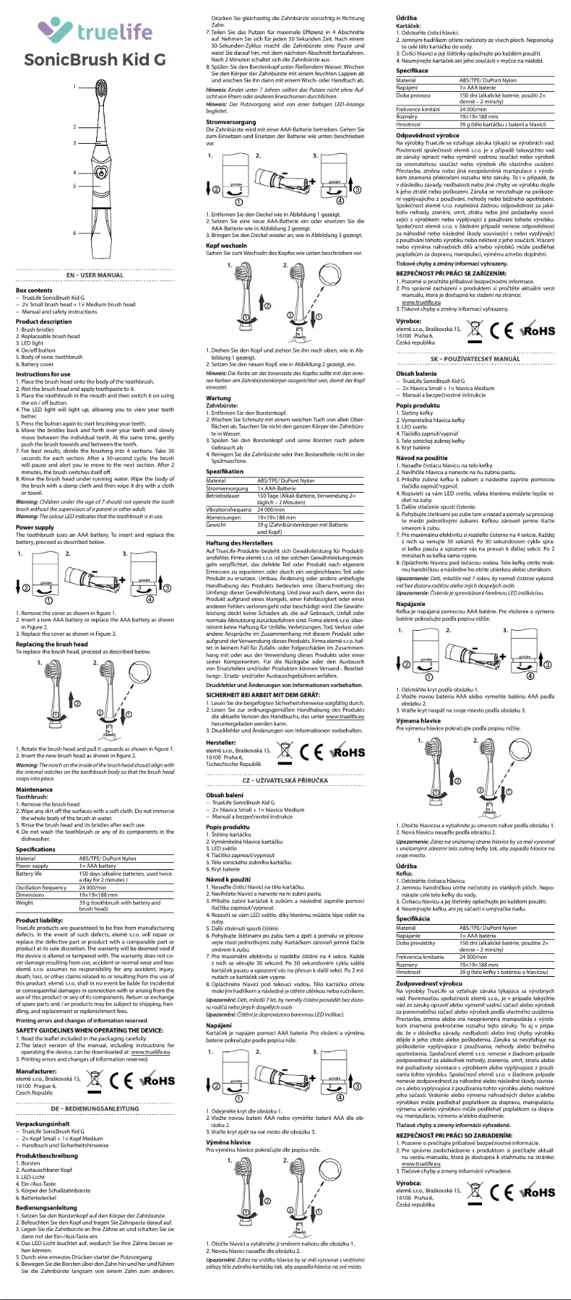 Imagen de la primera página del manual del dispositivo SonicBrush Kid G
