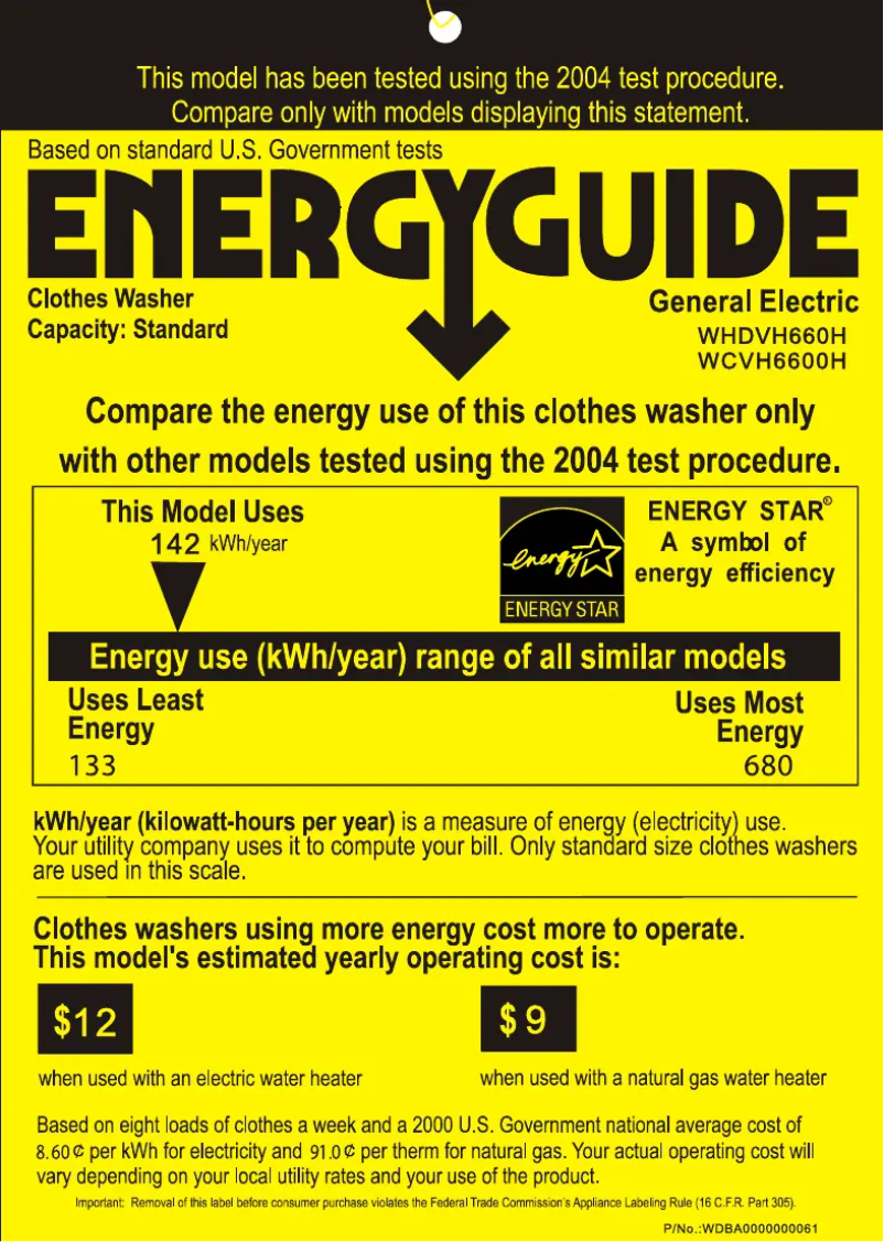 Page n°1 - Label énergétique GE Adora WHDVH660HWW