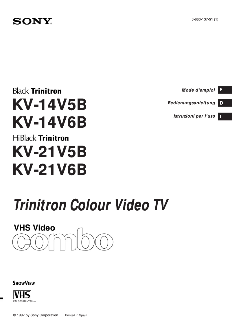 Page 1 de la notice Manuel utilisateur Sony KV-14V6B