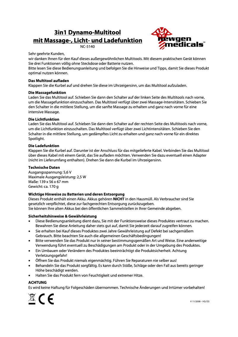 Page n°1 - Manuel utilisateur Newgen Medicals NC-5140