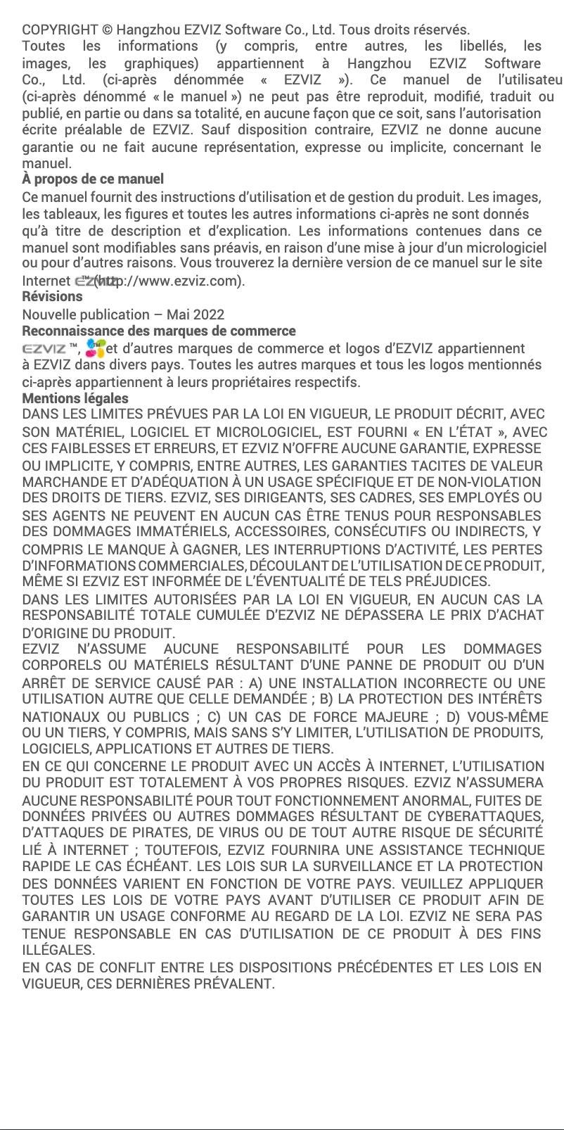 Page 1 de la notice Manuel utilisateur EZVIZ H3c