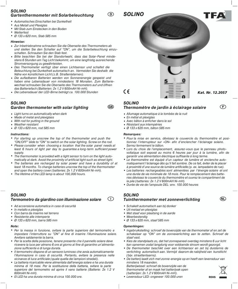 Page n°1 - Manuel utilisateur TFA 12.2057