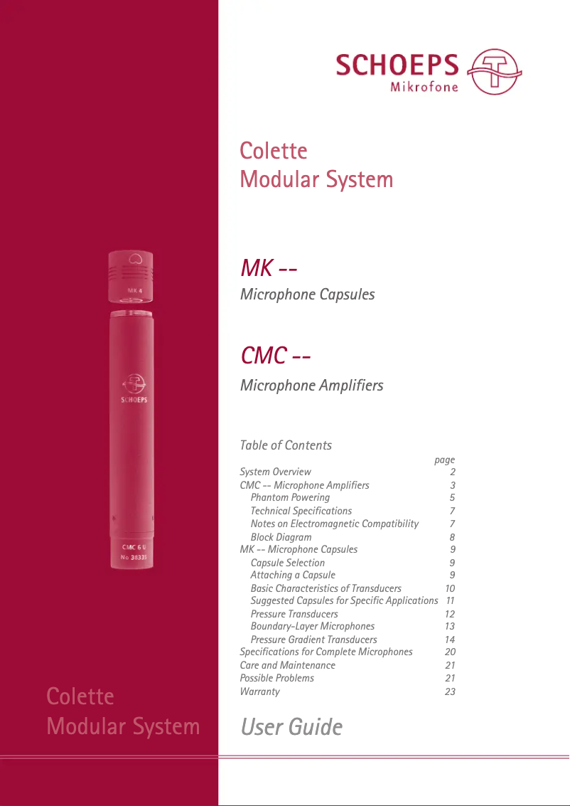 Page n°1 - Manuel utilisateur Schoeps MK 41