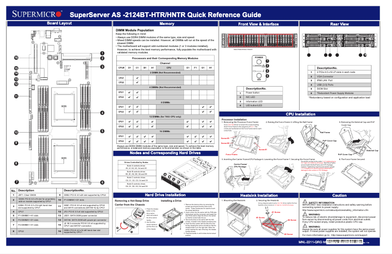 Page 1 de la notice Guide de démarrage rapide Supermicro A+ Server 2124BT-HNTR