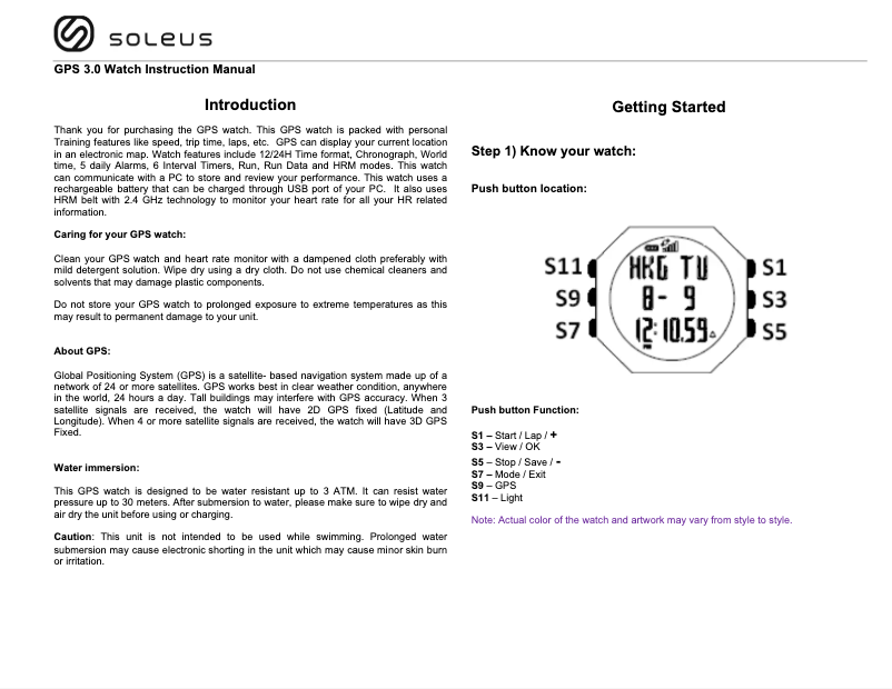 Page 1 de la notice Manuel utilisateur Soleus GPS 3.0 SG003