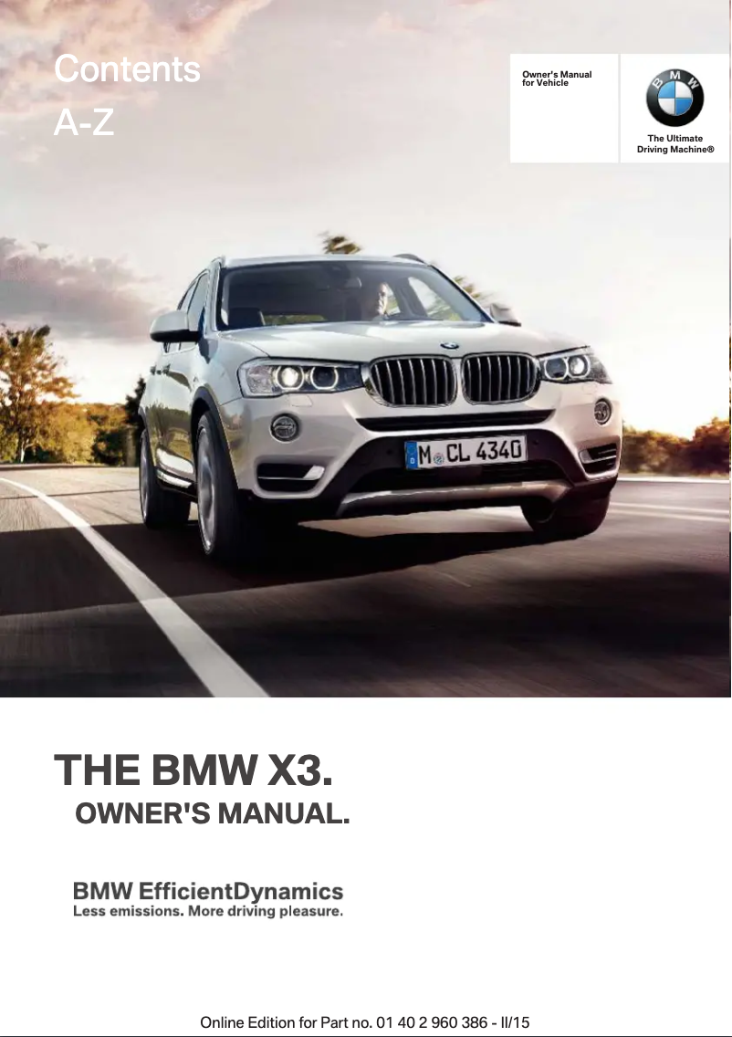 Page 1 de la notice Manuel utilisateur BMW X3 xDrive28i (2016)
