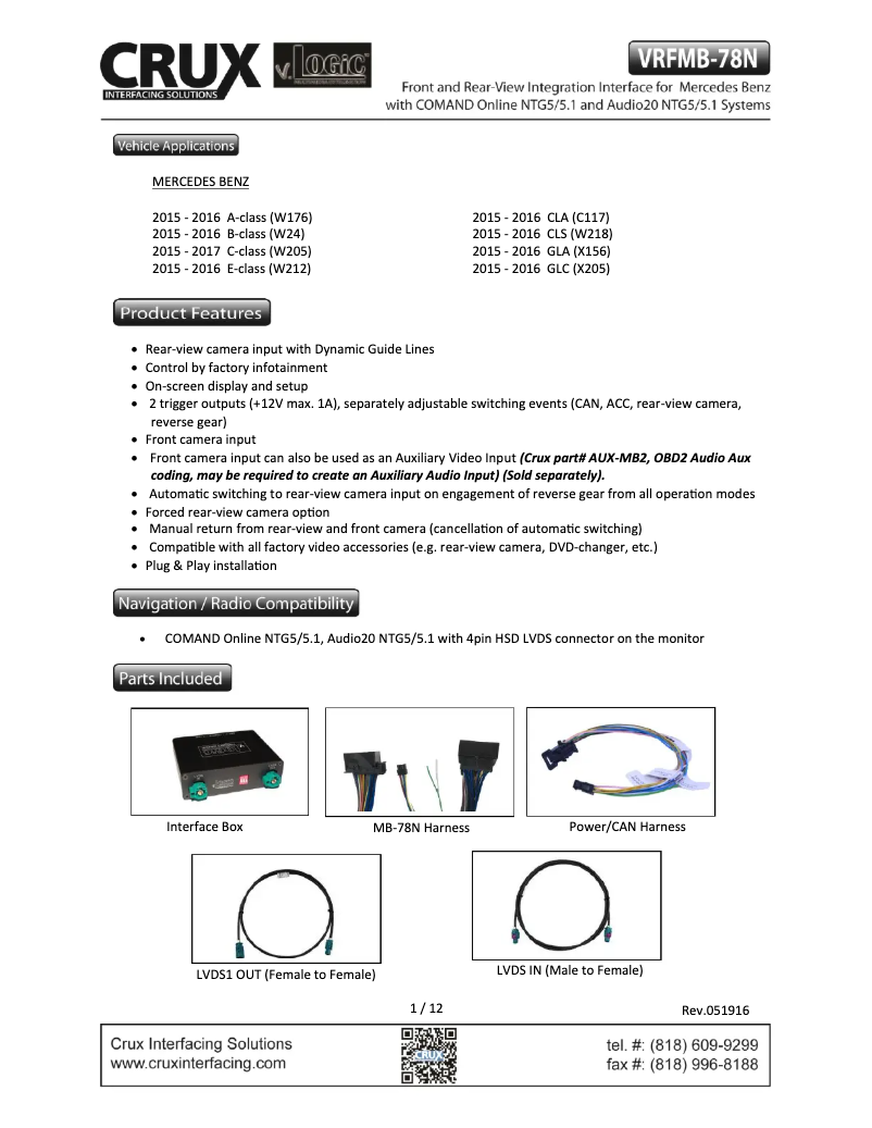 Page 1 de la notice Manuel utilisateur CRUX VRFMB-78N