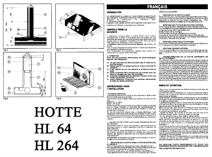 Page 1 de la notice Manuel utilisateur Ardo HL264B