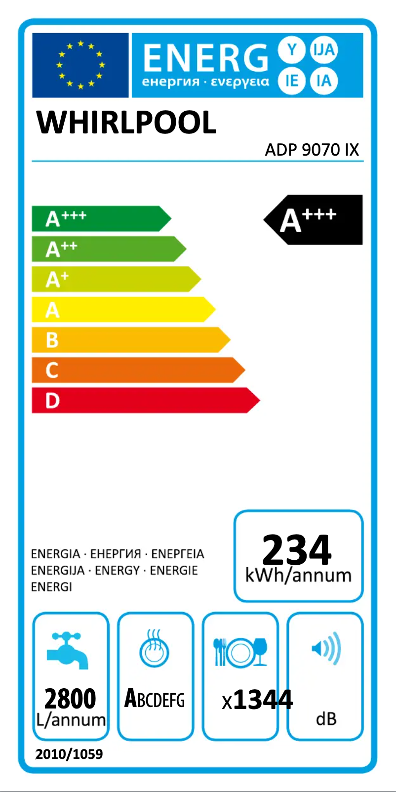 Page n°1 - Label énergétique Whirlpool ADP 9070 IX