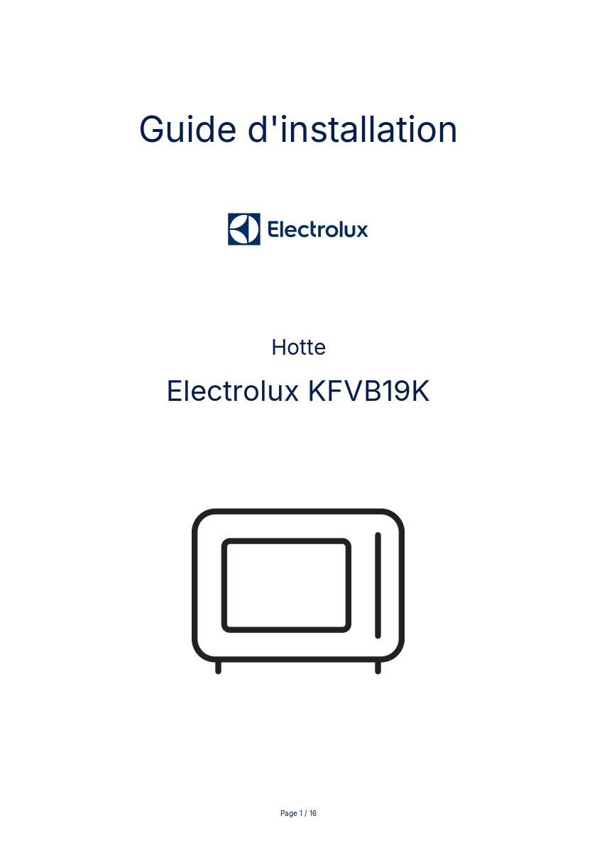 Page n°1 - Guide d'installation Electrolux KFVB19K