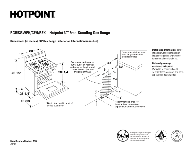 Page n°1 - Fiche technique Hotpoint RGB533WEHWW