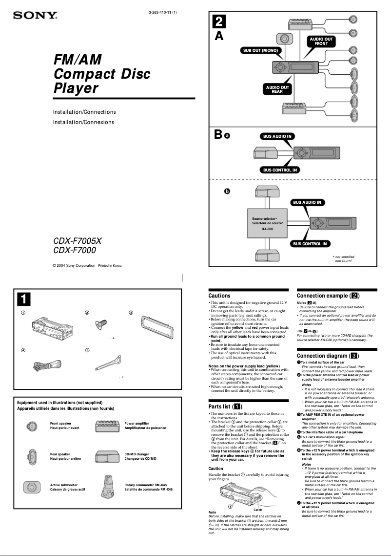 Page n°1 - Guide d'installation Sony CDX-F7005X