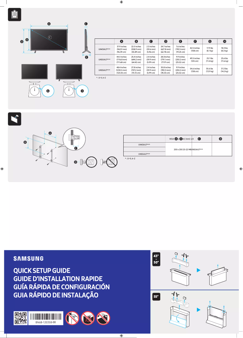 Page 1 de la notice Manuel utilisateur Samsung UN55AU7000P