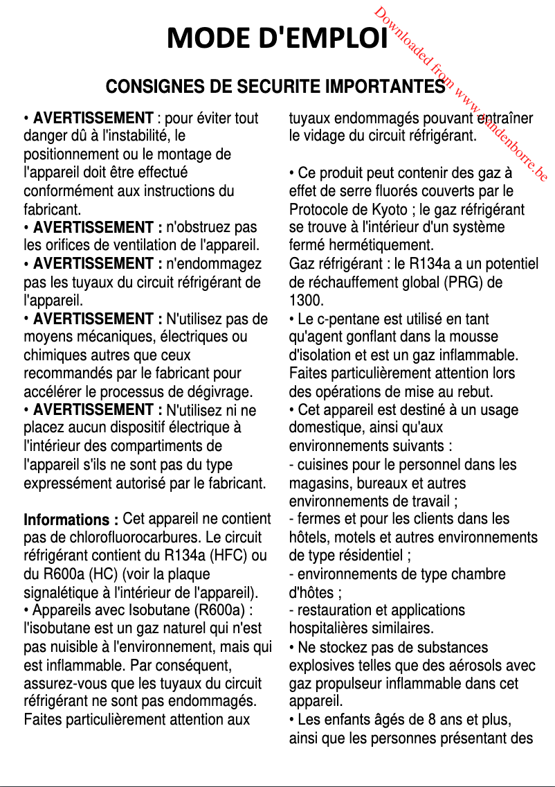 Page 1 de la notice Manuel utilisateur Whirlpool WHS 2122