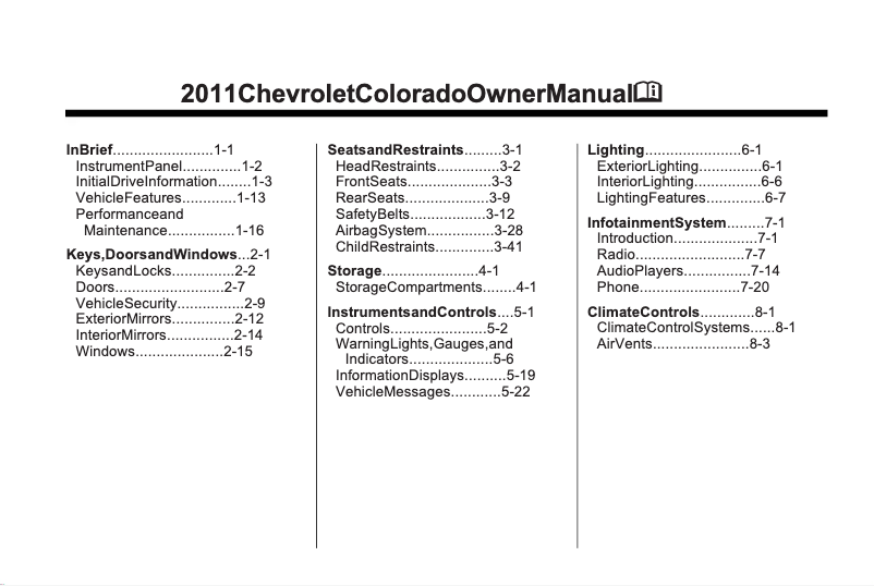 Page 1 de la notice Manuel utilisateur Chevrolet Colorado (2011)
