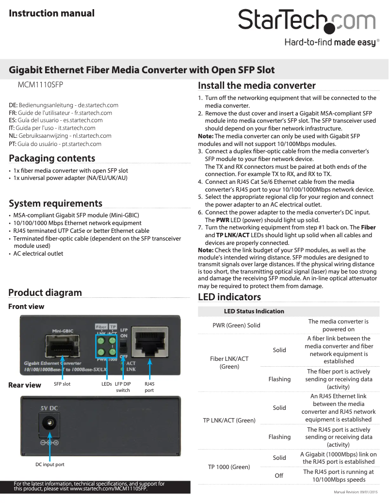 Page n°1 - Manuel utilisateur StarTech.com MCM1110SFP
