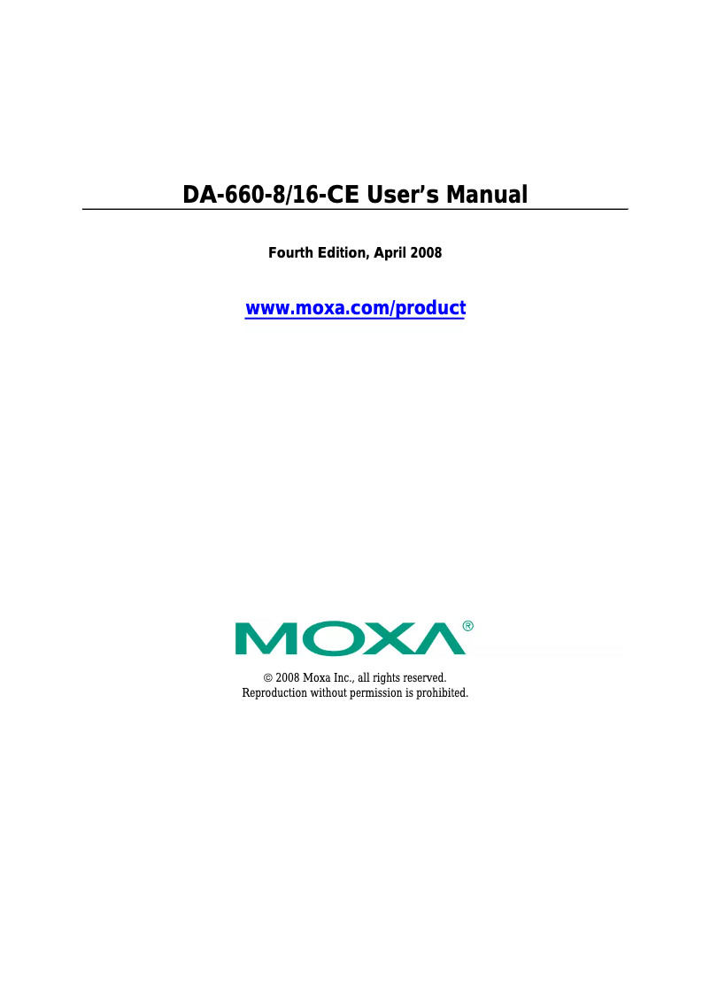 Page 1 de la notice Manuel utilisateur Moxa DA-660-8-LX