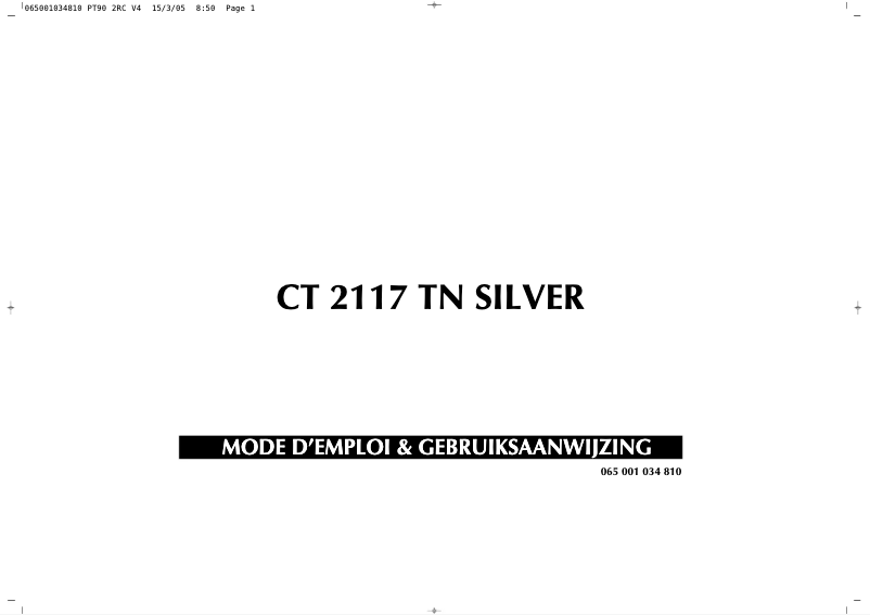 Image de la première page du manuel de l'appareil CT2117TN Silver
