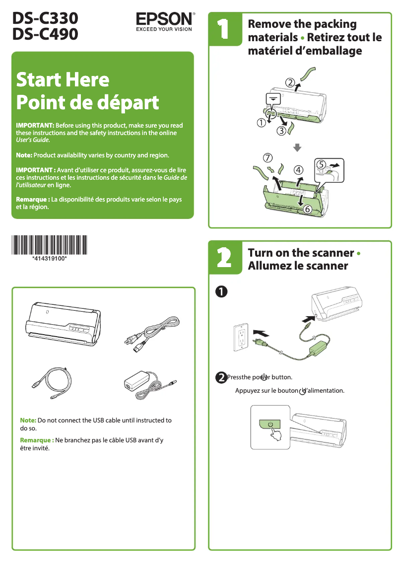 Page 1 de la notice Guide d'installation Epson DS-C490
