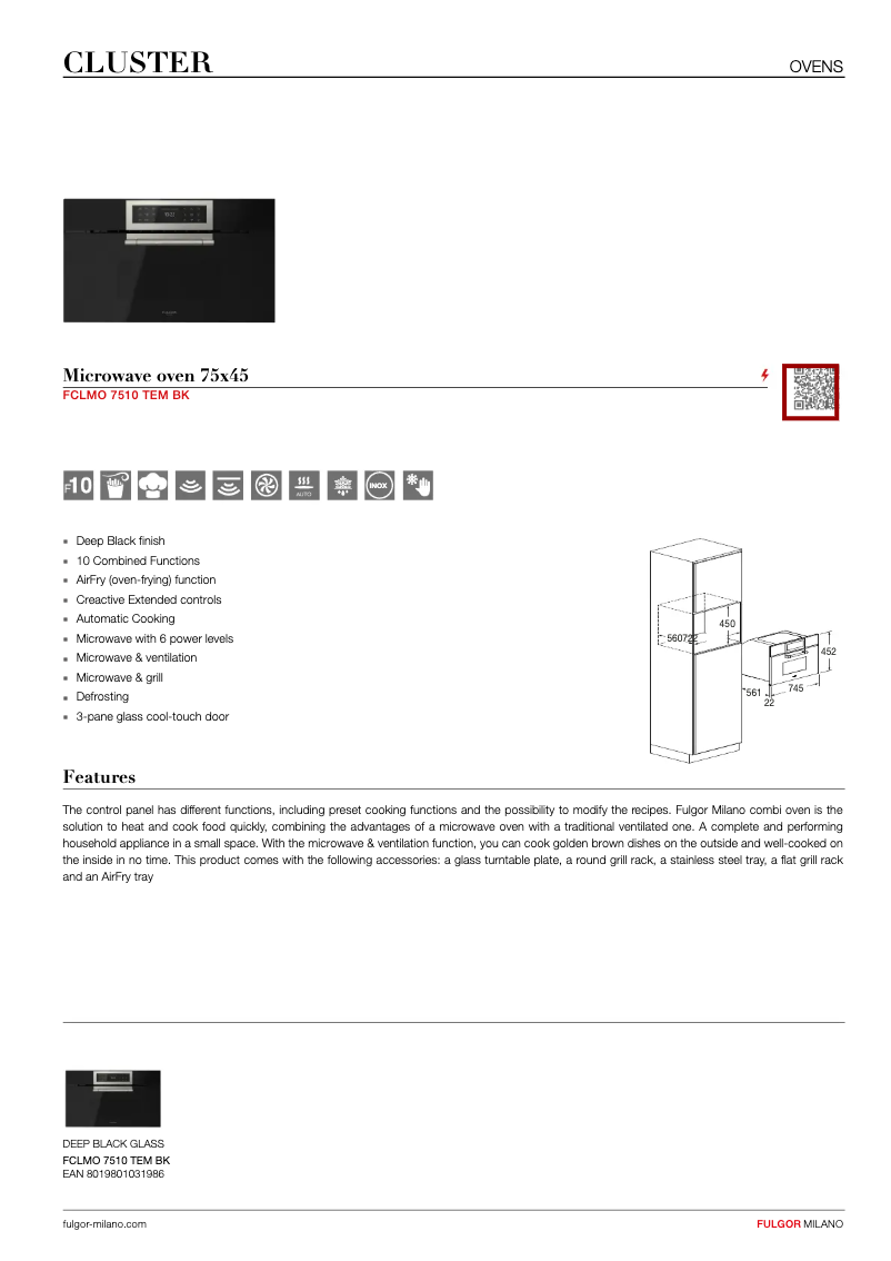 Page n°1 - Fiche technique Fulgor Milano FCLMO 7510 TEM BK