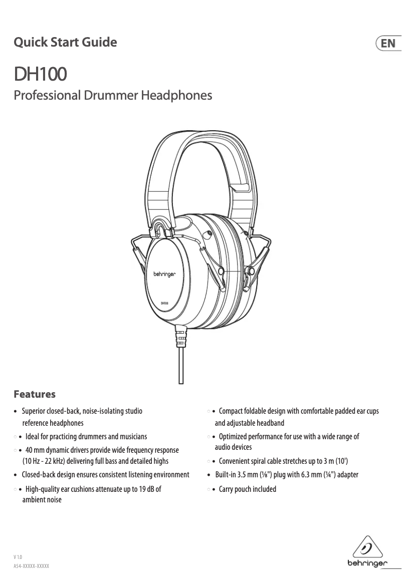 Page 1 de la notice Manuel utilisateur Behringer DH100