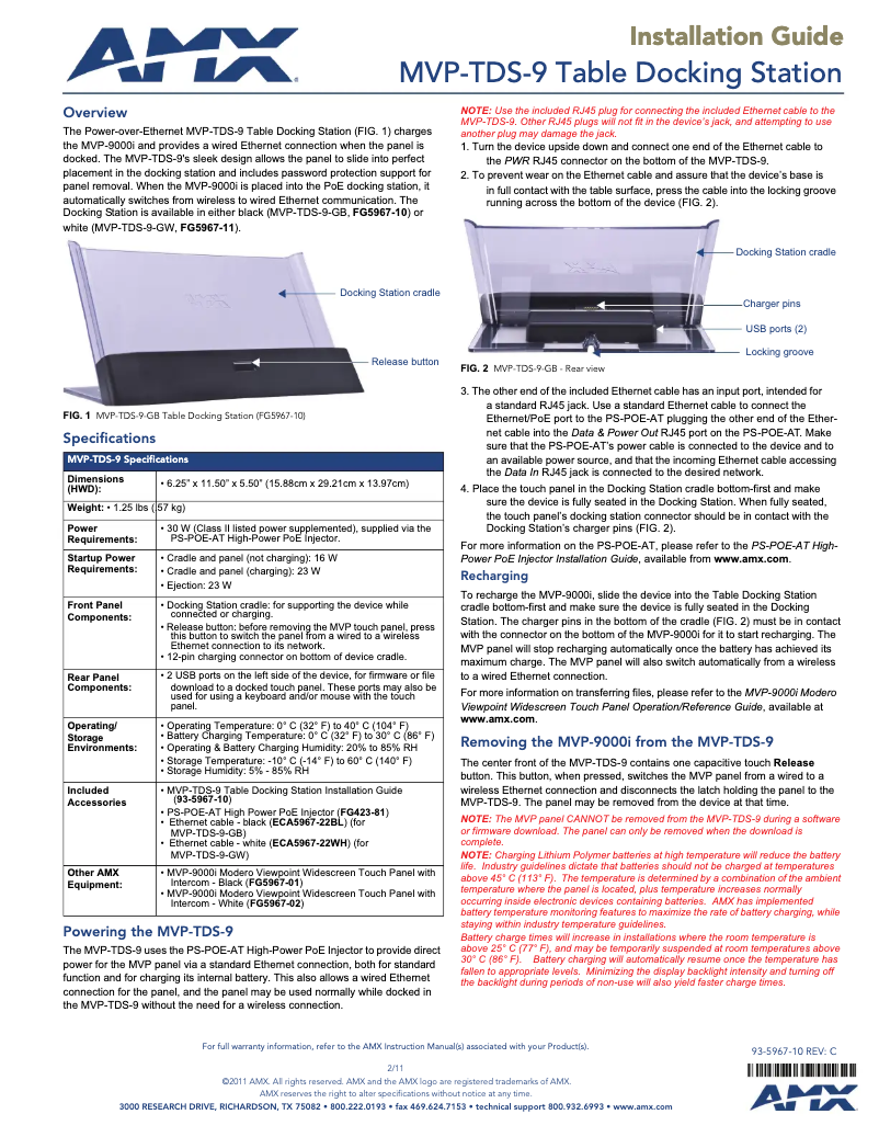 Page 1 de la notice Manuel utilisateur AMX MVP-TDS-9