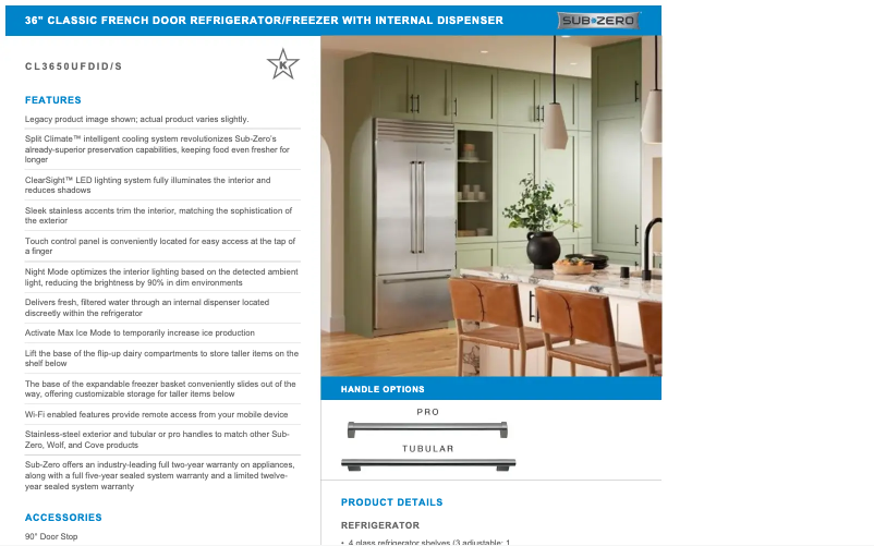 Page 1 de la notice Label énergétique Sub-Zero CL3650UFDID/S