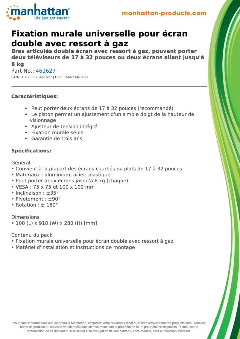 Page 1 de la notice Fiche technique Manhattan 461627