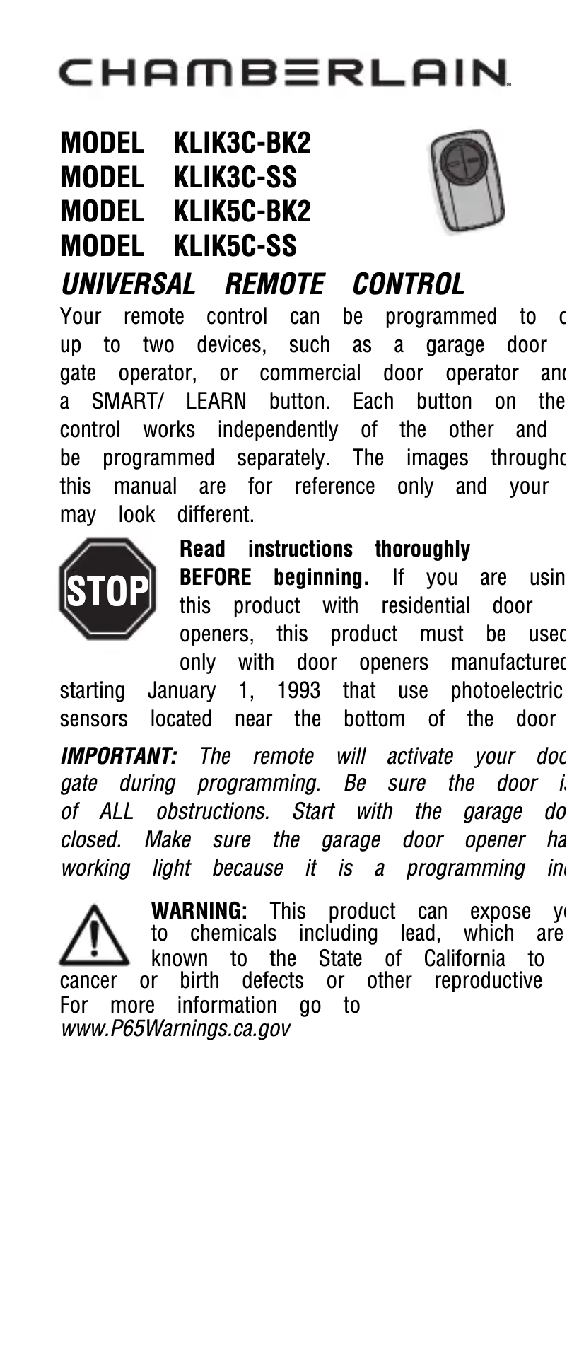 Image de la première page du manuel de l'appareil KLIK5C-SS