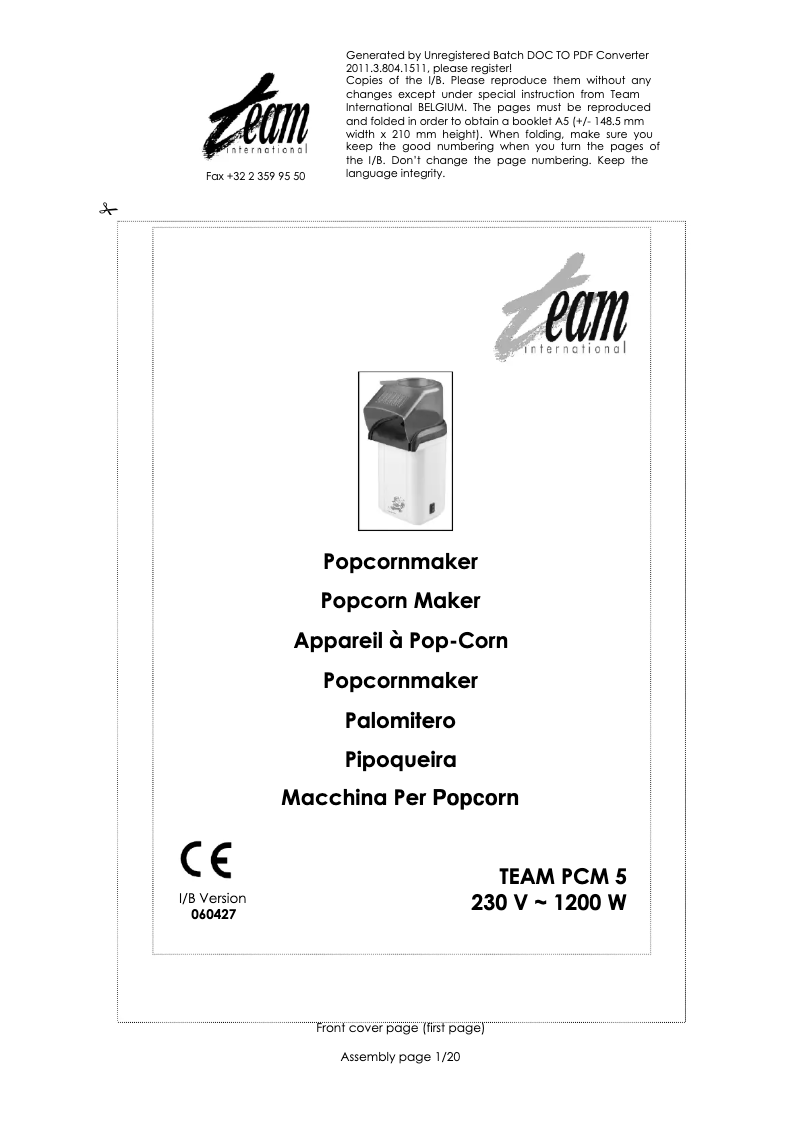 Image de la première page du manuel de l'appareil PCM 5