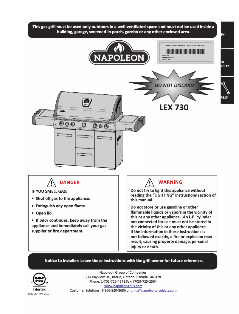 Page 1 de la notice Mode d'emploi Napoleon LEX 730