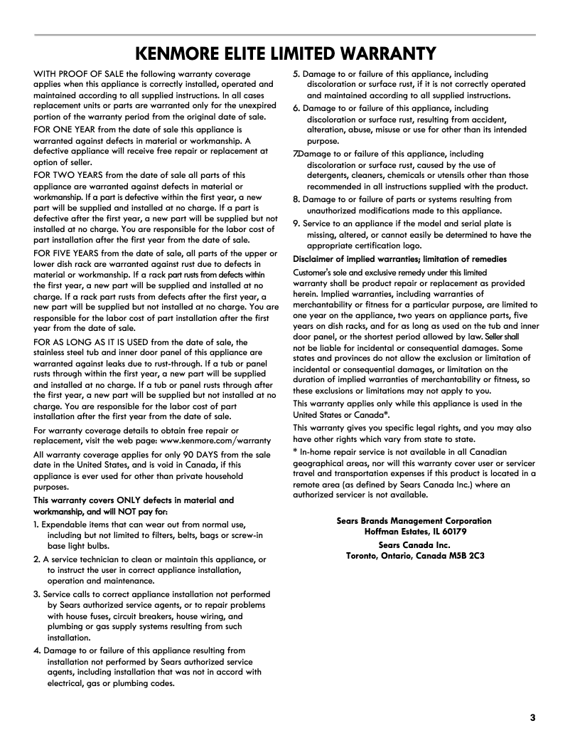 Page n°1 - Mode d'emploi Kenmore 15119