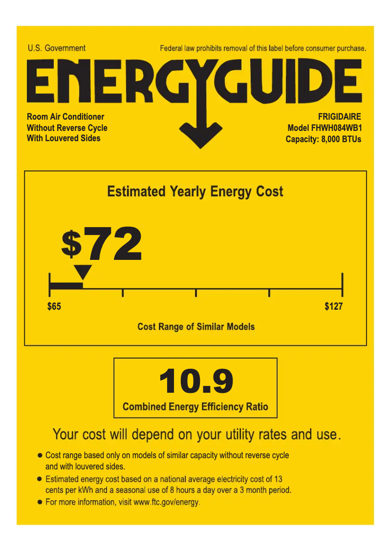 Page n°1 - Label énergétique Frigidaire FHWH084WB1
