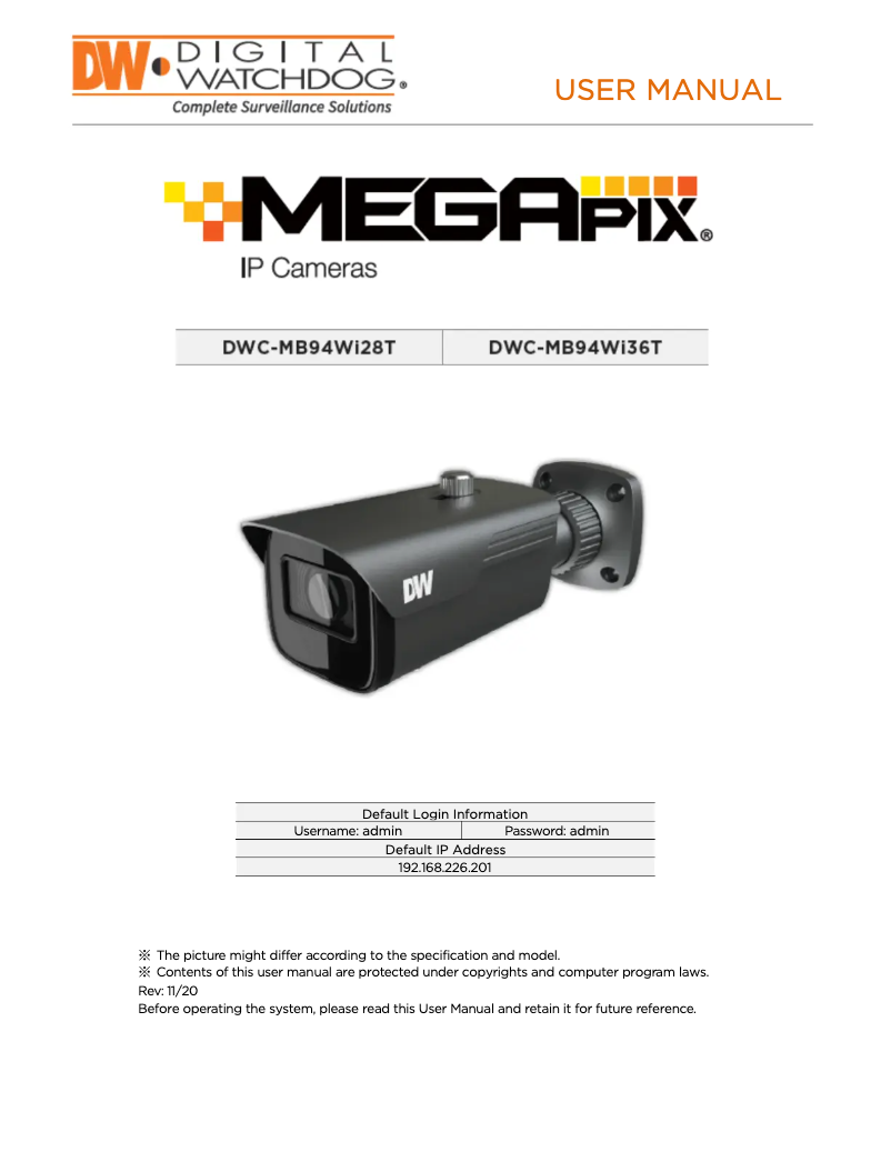 Page n°1 - Manuel utilisateur Digital Watchdog MegaPix DWC-MB94WI36T