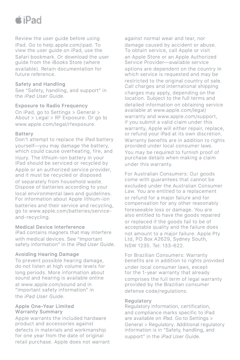 Page 1 de la notice Manuel utilisateur Apple iPad (5th Gen)