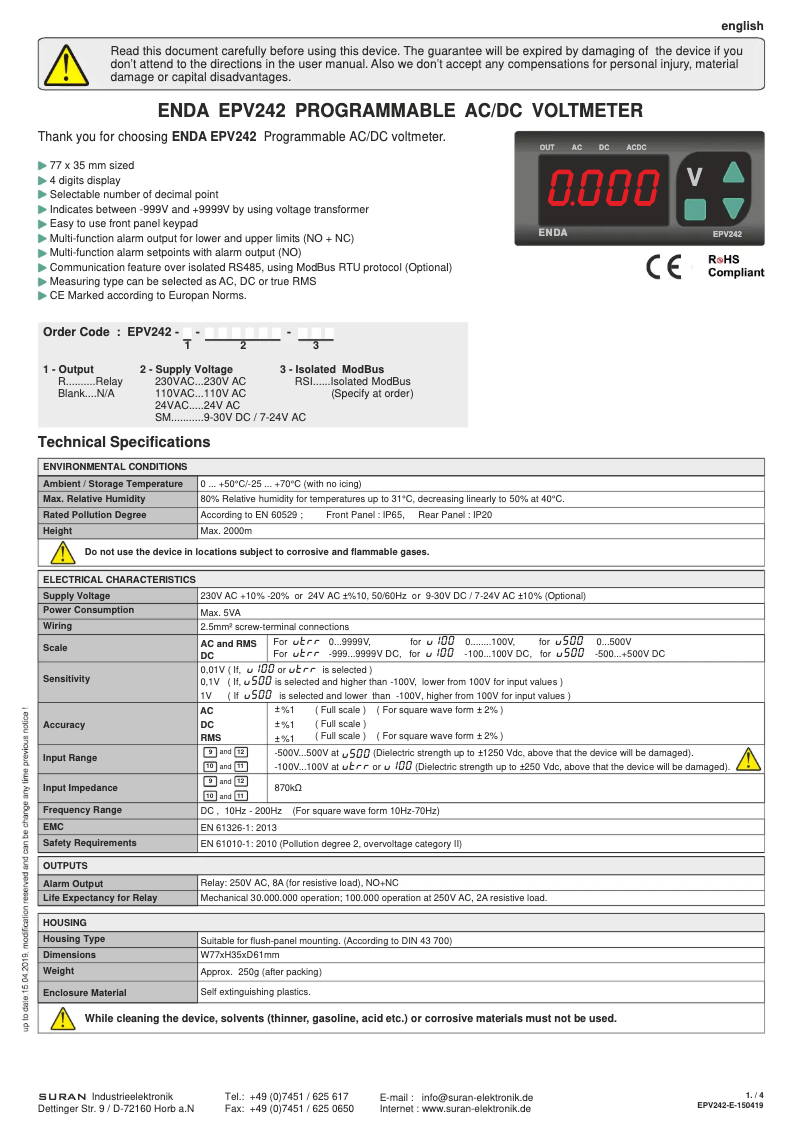 Image de la première page du manuel de l'appareil EPV242