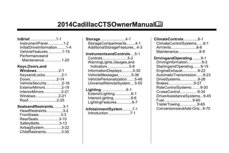 Imagen de la primera página del manual del dispositivo CTS Sedan (2014)