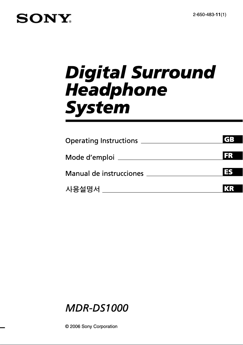 Page n°1 - Manuel utilisateur Sony MDR-DS1000