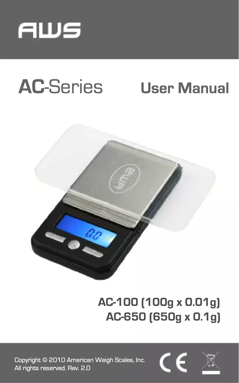 Página 1 del manual Manual de usuario American Weigh Scales AC-100