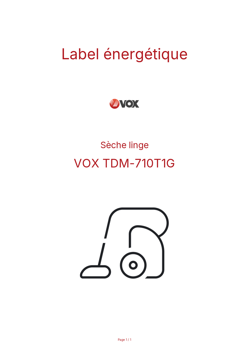 Page n°1 - Label énergétique VOX TDM-710T1G