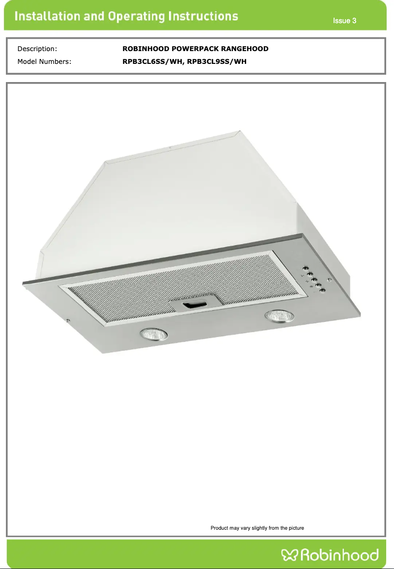 Page 1 de la notice Instructions / montage Robinhood RPB3CL6SS/WH