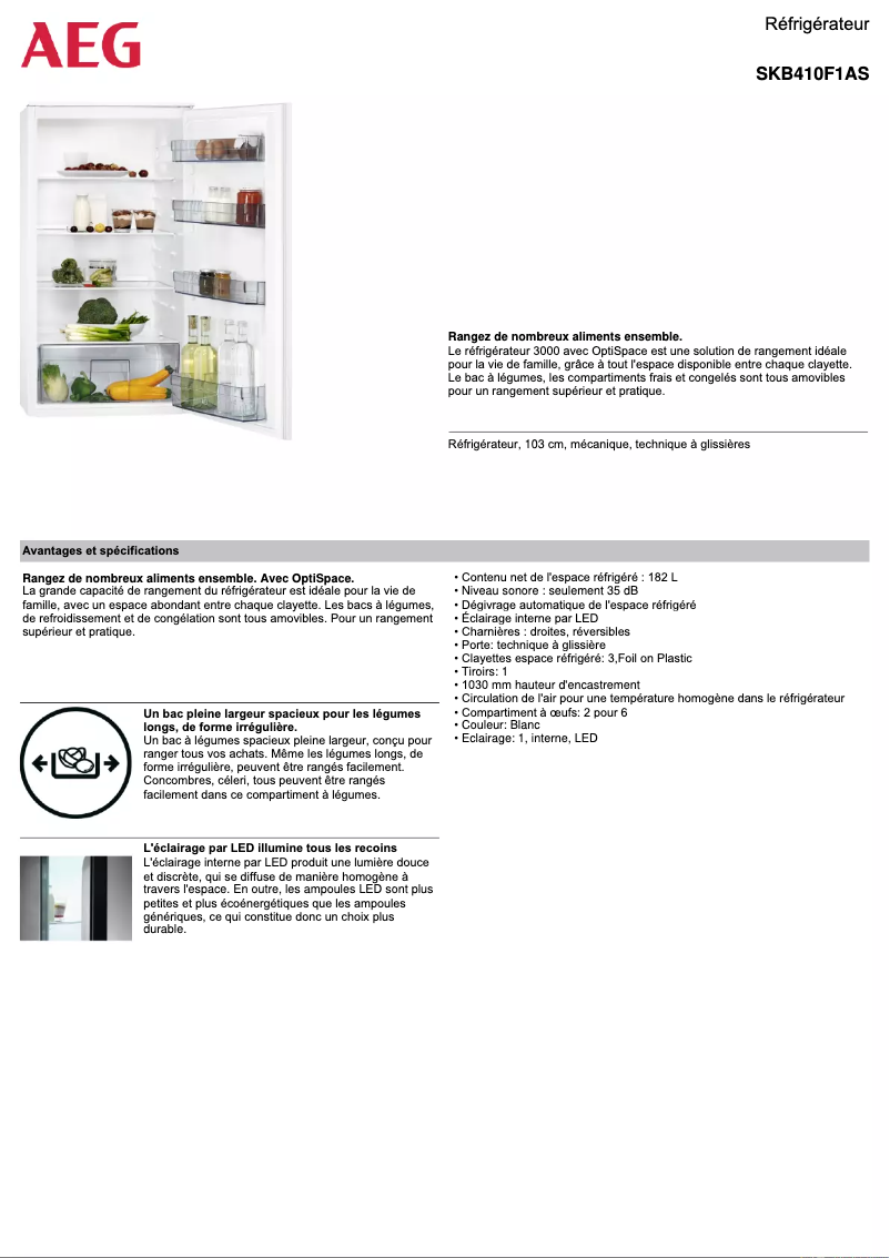 Page 1 de la notice Fiche technique AEG SKB410F1AS